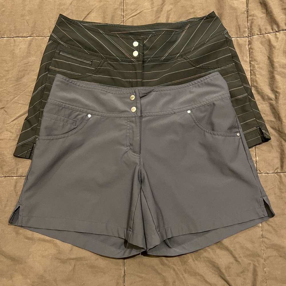 Two pair Women’s Slazenger Golf Shorts, Size 4, Grey & Black with Stripes